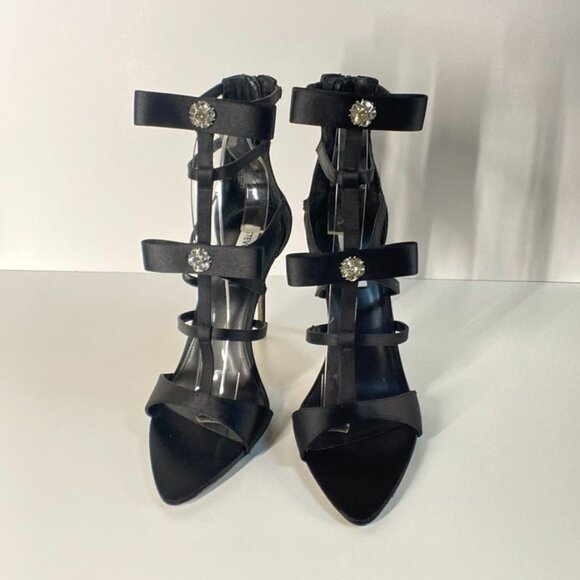 NWOT Steve Madden Sinclair Black Strappy Heels With Rhinestone Bows, size 10 - Picture 8 of 11